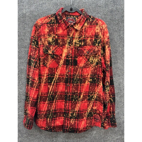 Angry Minnow Vintage Flannel Button Shirt Size Large Red Wonder Woman Plaid - Picture 2 of 10